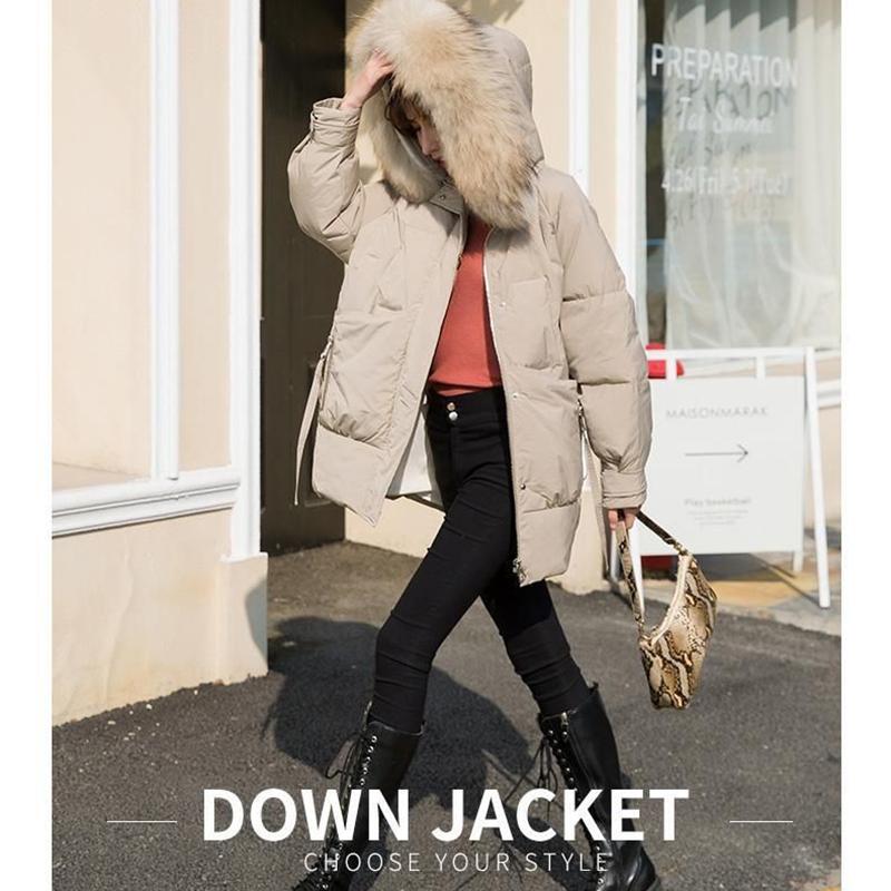 Women's Down Jacket Winter Plus Down Thickening Warm White Duck Down Jacket Fashion Fur Collar Hooded Parka clothing