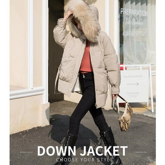 Women's Down Jacket Winter Plus Down Thickening Warm White Duck Down Jacket Fashion Fur Collar Hooded Parka clothing