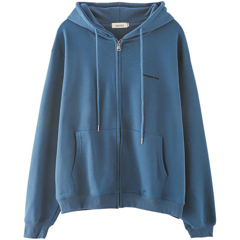 Spring and Autumn Gray Hooded Cardigan Sweater Women Korean Sports Loose All-match Casual Jacket