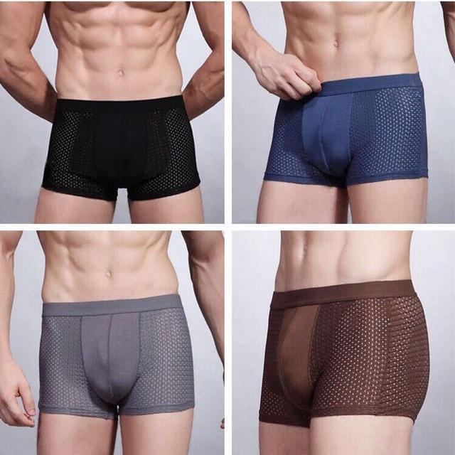 4PCS Mesh Men Solid Breathable Underwear Bamboo Fiber Men's Comfortable Boxer Shorts