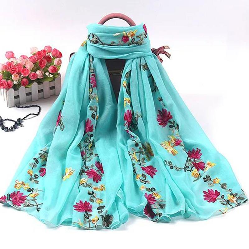 Women's Embroidered Scarf Korean Style Acrylic Embroidered Scarf Chiffon Long All-match Gauze Scarf Four Seasons Silk Scarf Shawl