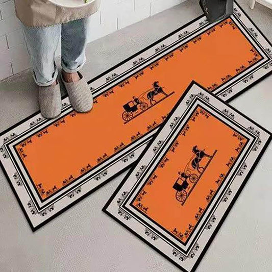 Household Pad Two-piece Orange-based Kitchen Bathroom Bedroom Bed Door Door Living Room Carpet Water-absorbing Oil Absorbing Anti-slip Wear