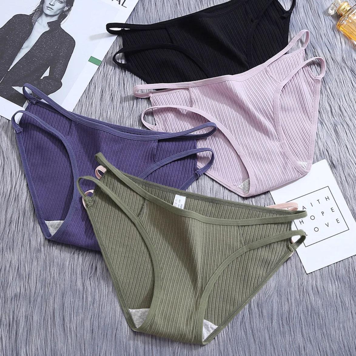 4Pcs/Set Low Waist Solid Color Seamless Underpants Women's Spring Summer All-match Large Size Causal Soft Briefs