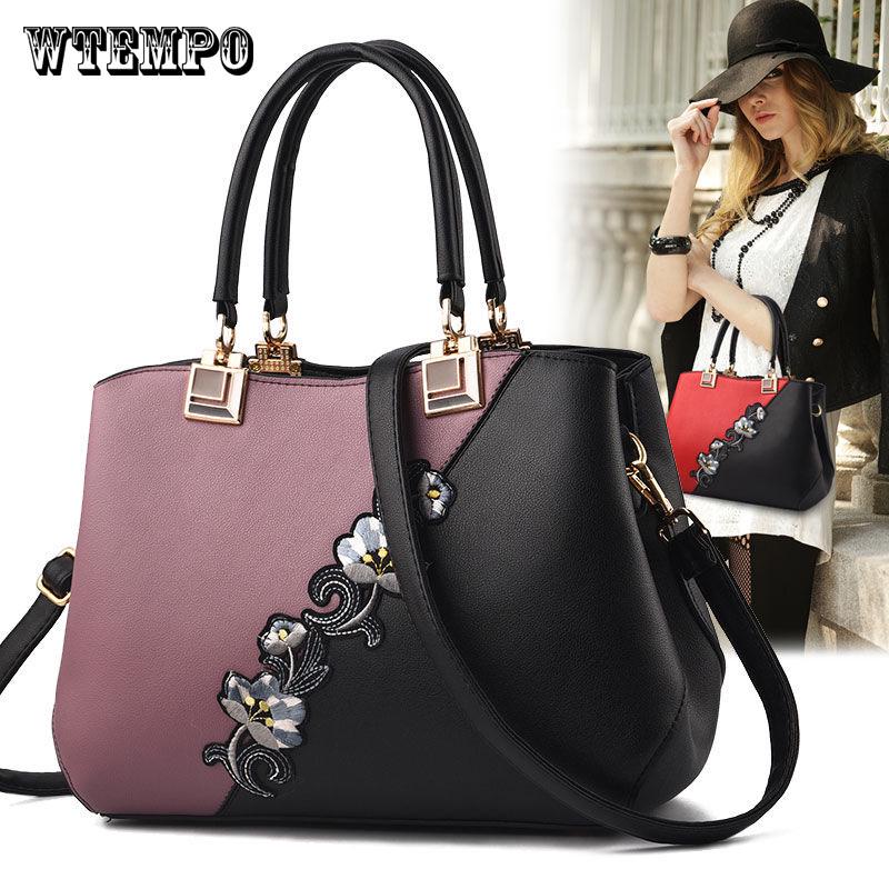 Handbag Fashion Women Leather Embroidery Flower Ladies Shoulder Bag