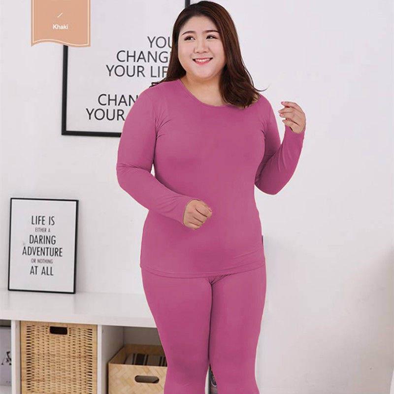 Add Fertilizer To Increase Thermal Underwear Women's Thin Velvet Suit Bottoming Shirt Autumn and Winter Plus Size Pajamas 200 Kg