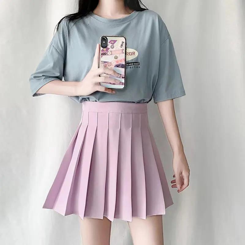 Spring and Summer Fresh Style High-waisted Ladies Anti-glare Pleated Skirt A-line Short Skirt Skirt All-match Solid Color Skirt