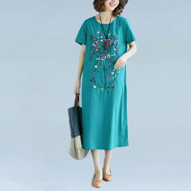 Large Size Women's Retro Loose Mid-length Dress Was Thin Ethnic Style Covering Belly Summer Dress