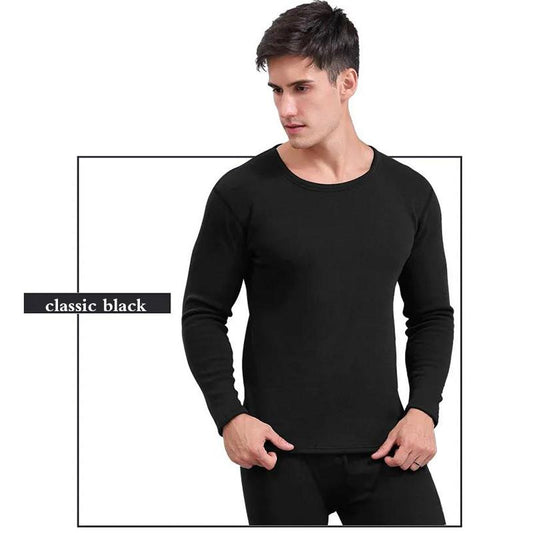 Men Winter Windproof Thermal Underwear Plus Velvet Thickened O-neck Warm V-neck Tops Pants Male Tight Suit Soft Lining Long Sleeve High elasticity