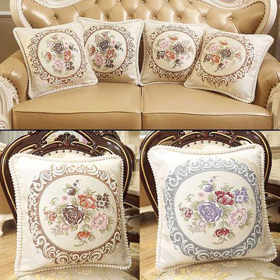 Washable Cushion Covers  European-style Printed Sofa Pillowcase Cover for  Living Room Car Pillow Cushion Lumbar Support Cover Removable