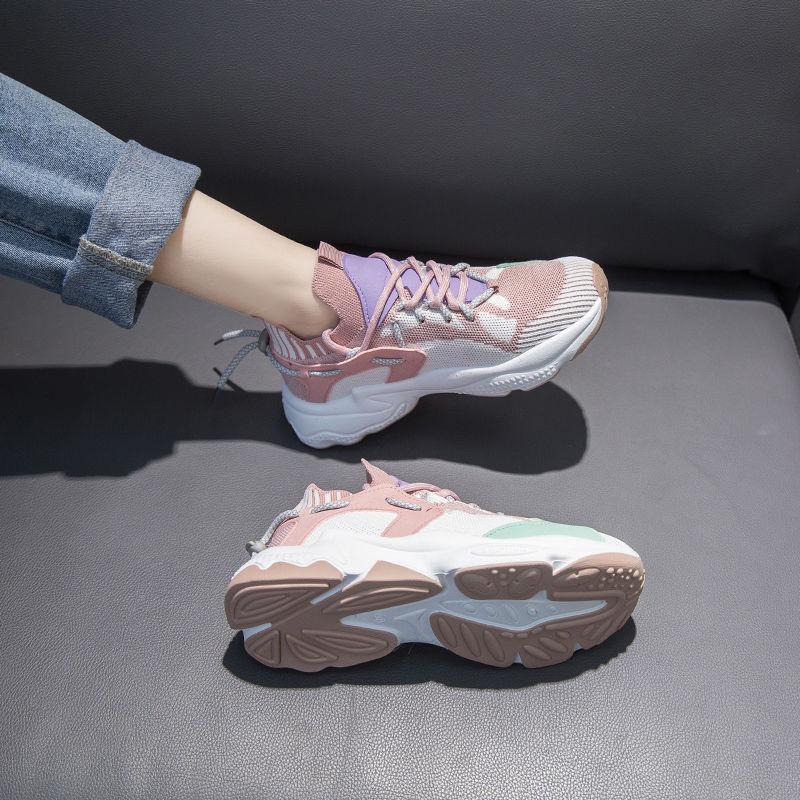 Flying Woven Sports Shoes Female Summer Korean Student Running Shoes Female Casual Breathable Running Board Shoes