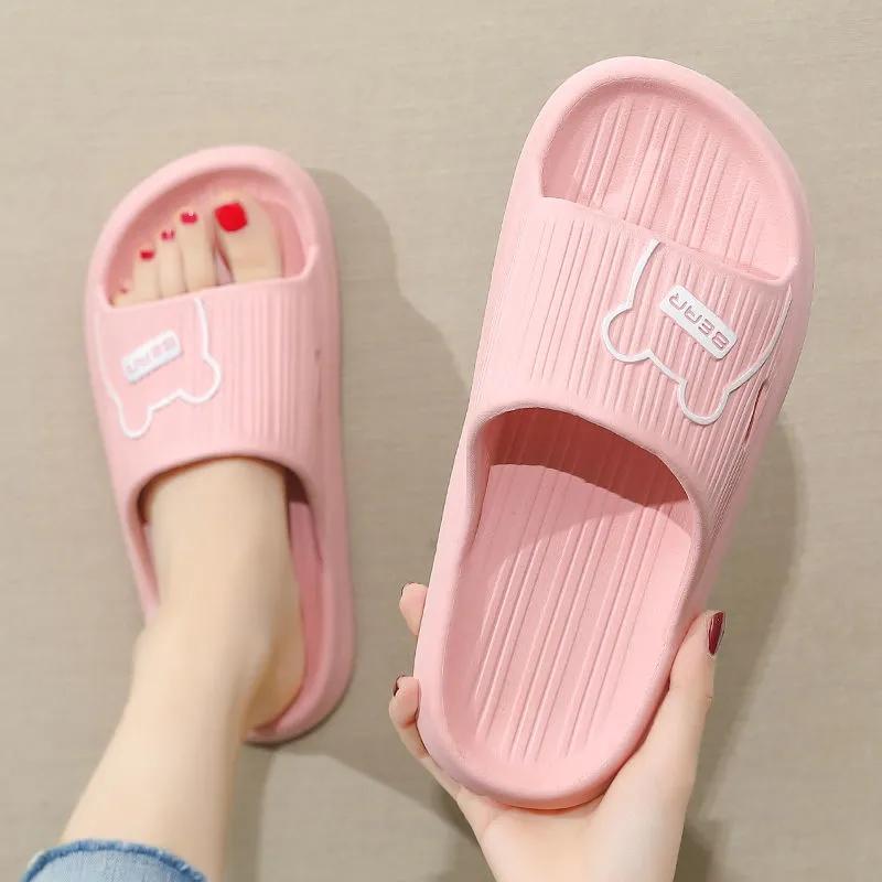 Bear Couple Slippers Indoor Simple Thick Bottom Sandals and Slippers Men's Outdoor Flip-flops Women's Home Non-slip Soft Mute Bathroom Bath Slippers