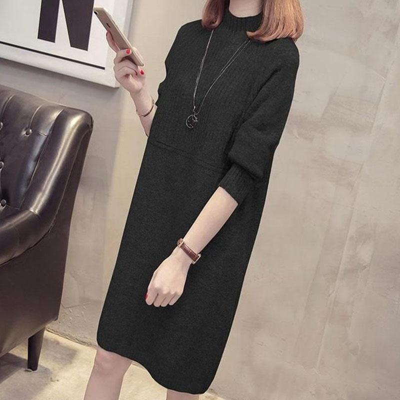 Autumn and Winter Half Turtleneck Sweater Mid-length Loose Solid Color Bottoming Shirt Fashion Casual Sweater Skirt