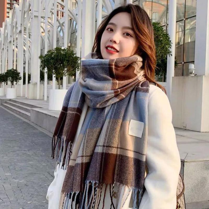 Winter Imitation Cashmere Scarf Korean Fashion Plaid Scarf Thick Warm Women's Scarf Shawl