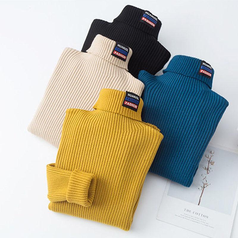 4T-15T Pure Color Winter Boy Girl Kid Thick Knitted Bottoming Turtleneck Shirts Solid High Collar Pullover Sweater