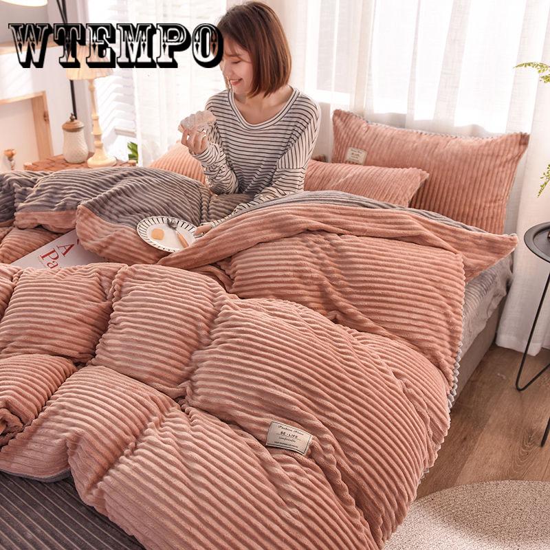 Home Bedding 4pcs Flat Sheet Set Winter Velvet Bed Linen Set Sheet Duvet Cover Set Bedclothes