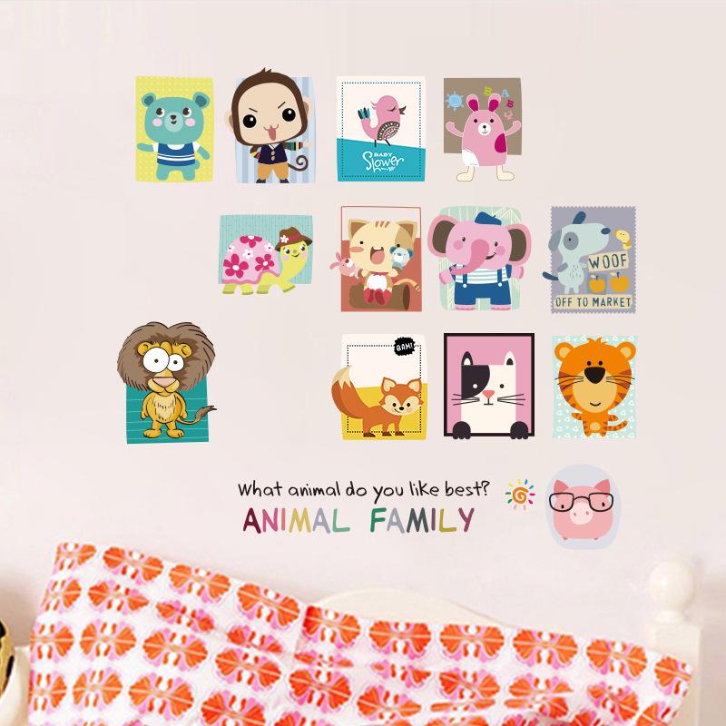 Animal family cartoon wall stickers removable stickers animal party wallpaper monkey rabbit lion fox