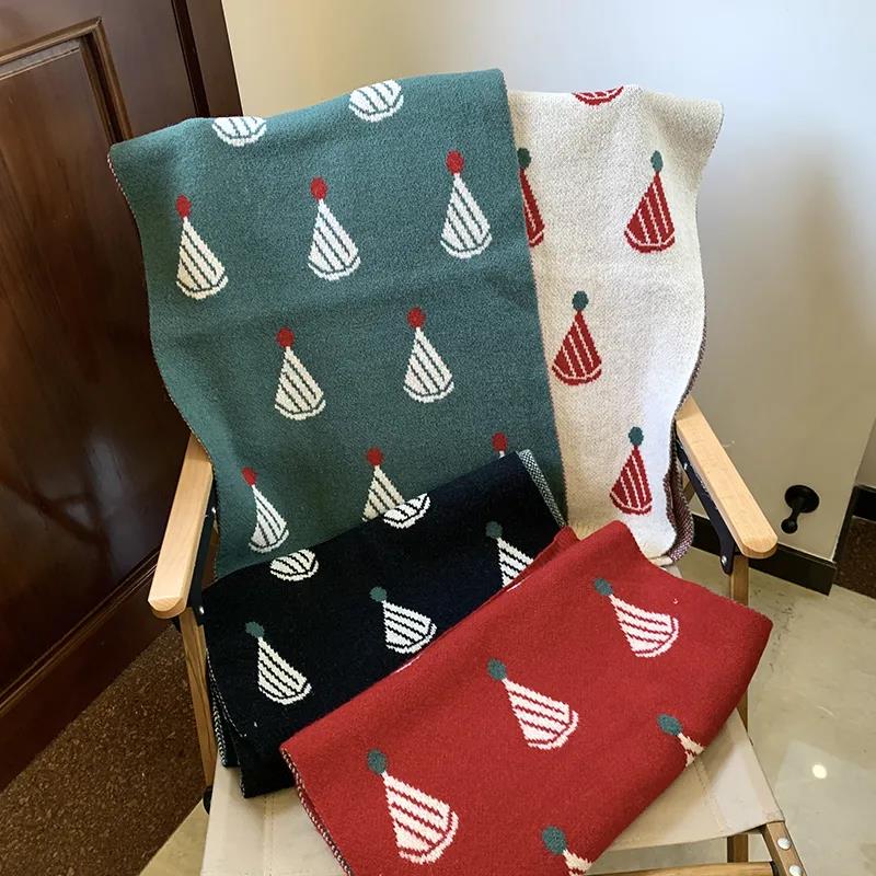 Winter Women's Double-sided Cashmere Scarf Handmade Knitted Printing Scarf Thickened Warm Christmas Scarf Christmas Gift