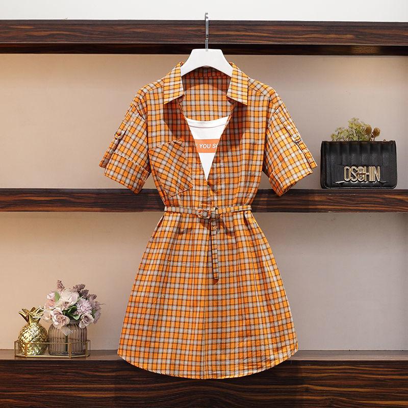 Plus Size L-XXXXL Summer Women High Quality Cotton Loose Slim Plaid Dress Office Ladies Dress