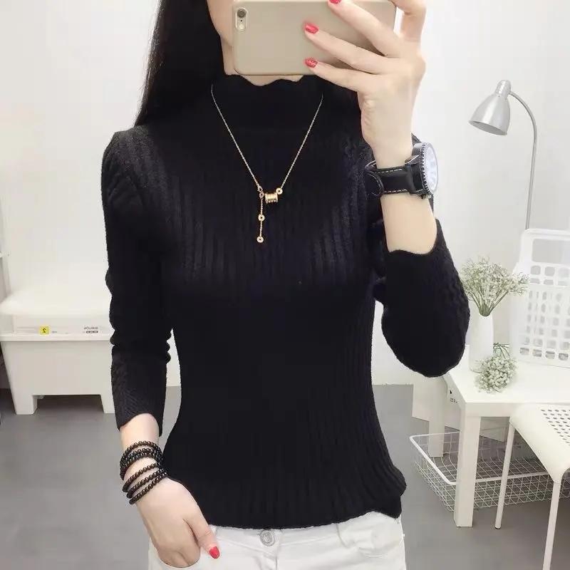 Sweater Women's Pullover Half Turtleneck Autumn and Winter Slim Fit All-match Long-sleeved Knitted Bottoming Shirt Women