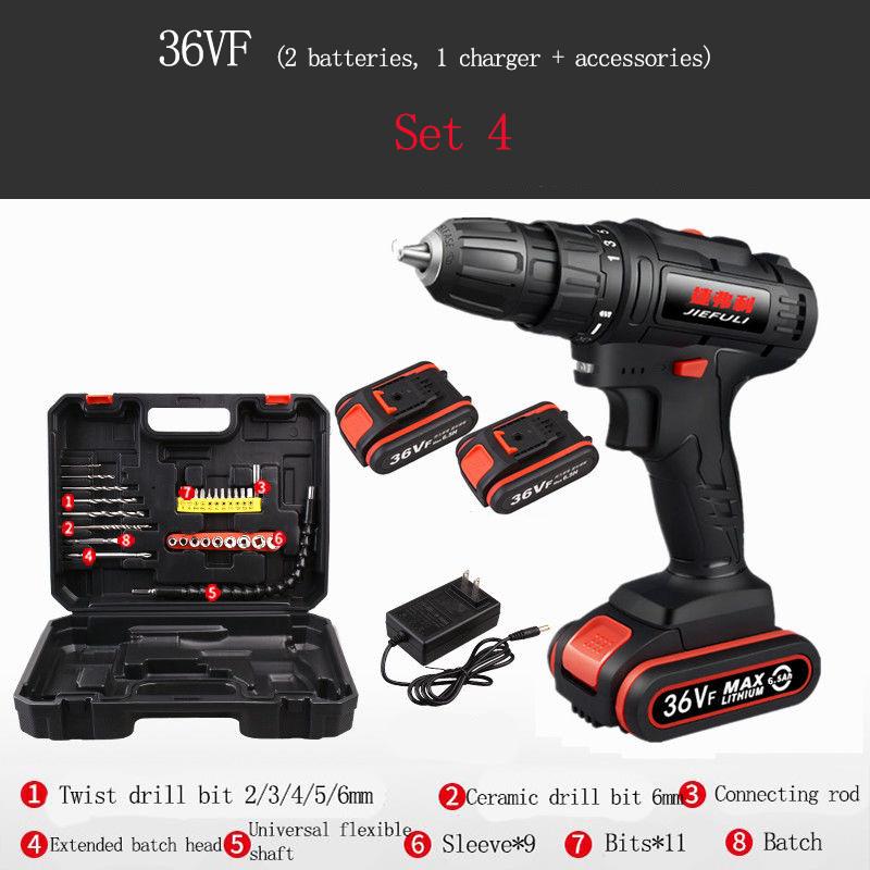 10 Styles High-power Electric Drill Multi-function Cordless Lithium Electric Drill 36V/48V Polishing and Grinding Machine with Two Batteries