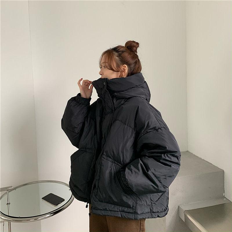 Women's Winter Korean Style Loose Quilted Jacket Women's Warm Stand-collar Down Jacket Solid Color Mid-length Down Jacket Quilted Jacket