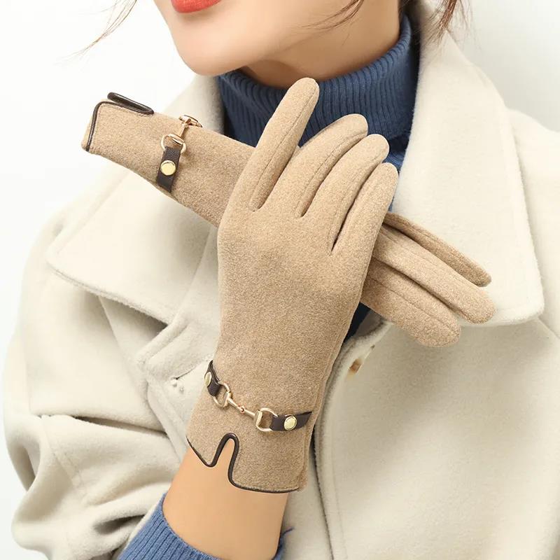 Gloves Women Winter Korean Fashion Solid Color Gloves Warm and Cold-proof Can Touch Screen Cycling Velvet Gloves