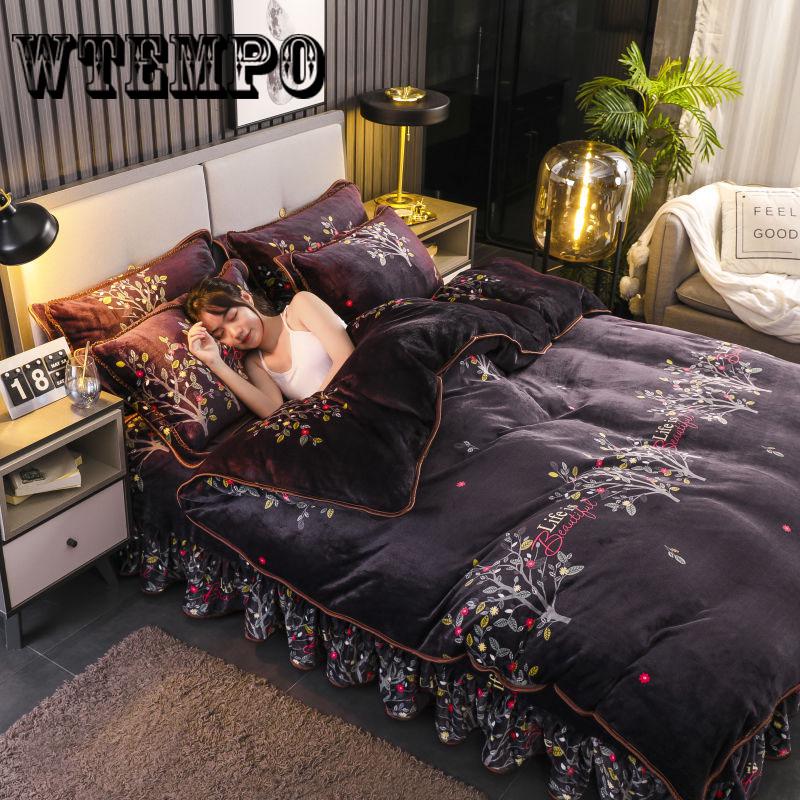 Winter Fleece Bedding Set Duvet Cover Flannel Flat Sheet 4pcs Bed Linen Home Bedclothes Caroset