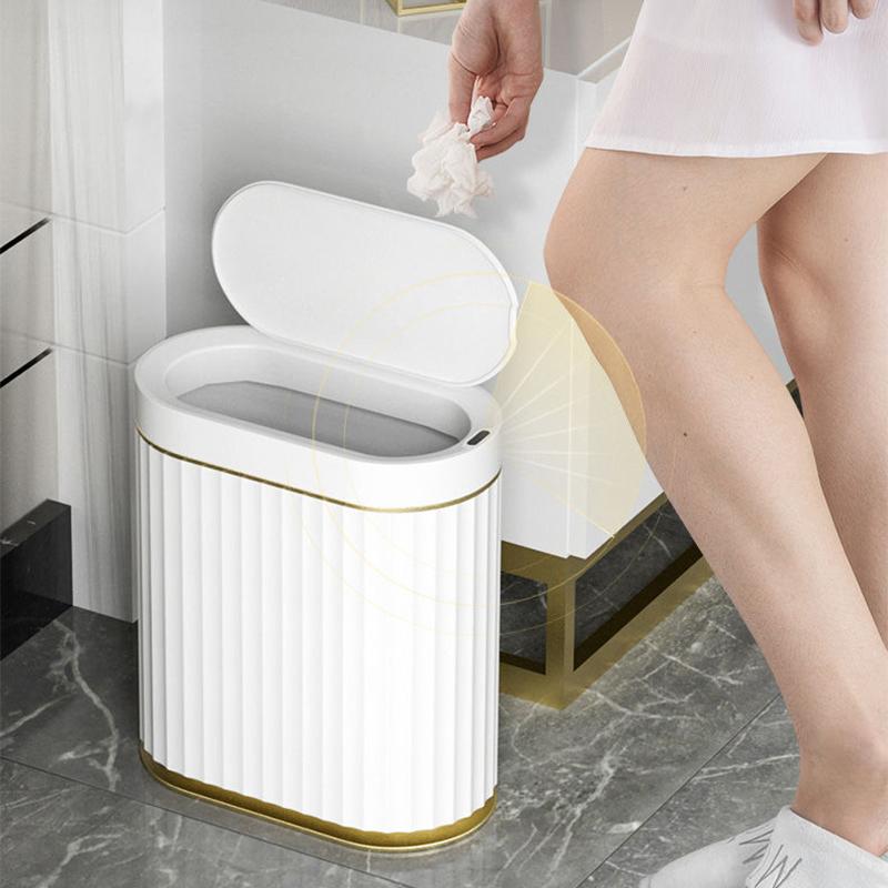 Narrow Flat Gap Smart Sensor Trash Can Automatic Electric Covered Bathroom Household Toilet Living Room Wastebasket