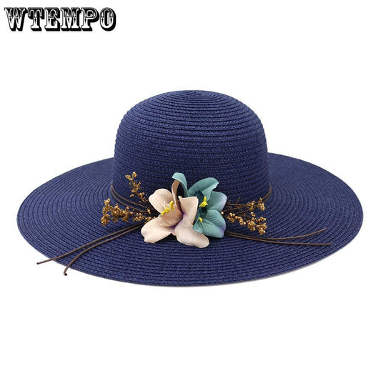 Hat Women Wide Brim Floppy Straw Sun Hat Sea Beach Foldable UV Protect Caps