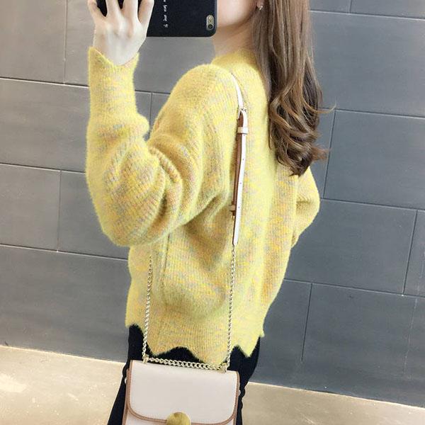 Autumn Winter Korean Knitwear Women Knit Pullover Sweater Tops High-neck Thick Mohair Colorful Rainbow Sweater Outwear