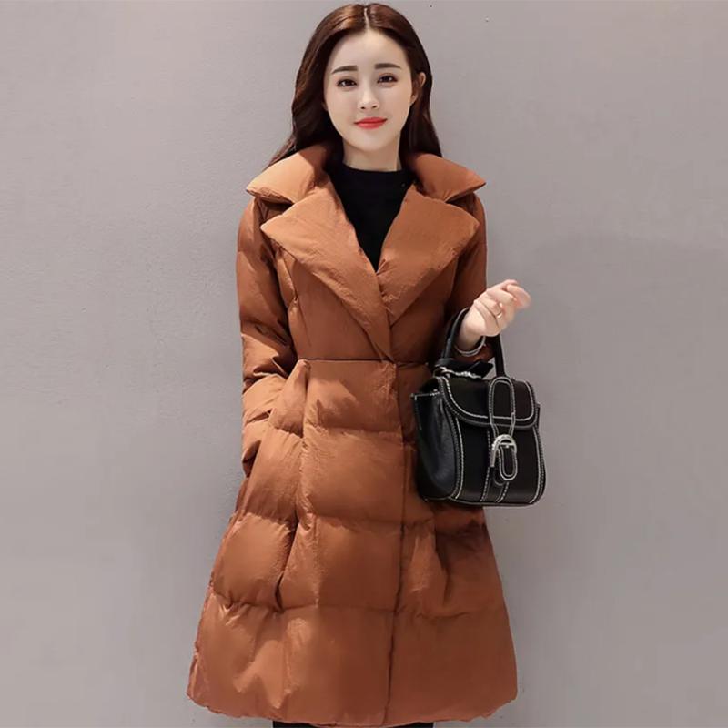 Women's Solid Color Down Jacket Mid-length Down Jacket Winter Korean Style Loose Coat Warm Stand-collar Down Jacket Quilted Jacket