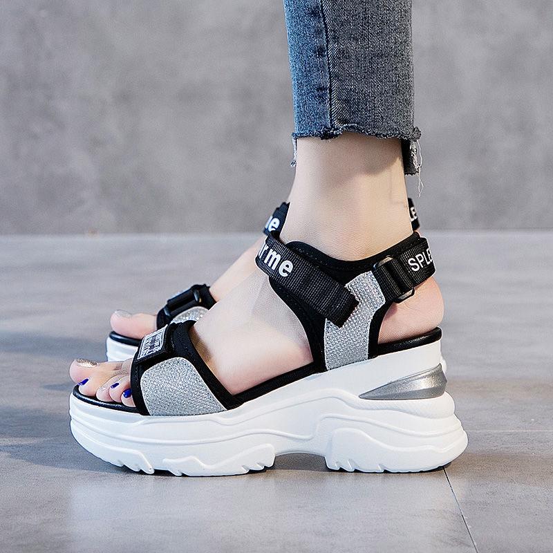 Plus Size 35-39 Fashion Women Mesh Shoes Cutout Beach Casual Sandals Flip Flop Sandals Ins Increased Roman Shoes