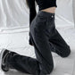 Women's Spring and Autumn Black Gray Wide-leg Jeans Loose High-waisted Straight-leg Mopping Design Pants Trousers