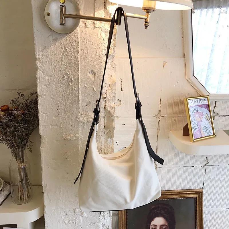 1Pcs Women Canvas Crossbody Bags Travel Casual Large Shoulder Simple Hobo Bags Adjustable Strap