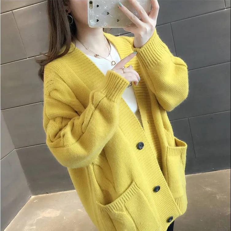 Sweater Cardigan Women's Spring and Autumn Loose Knitted Sweater Mid-length Casual Coat