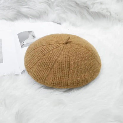 Women's Solid Color Retro All Match Knitted Beret Hat Autumn Winter Wool Blend Simple Painter Hat British Hat Classic Baker Hat