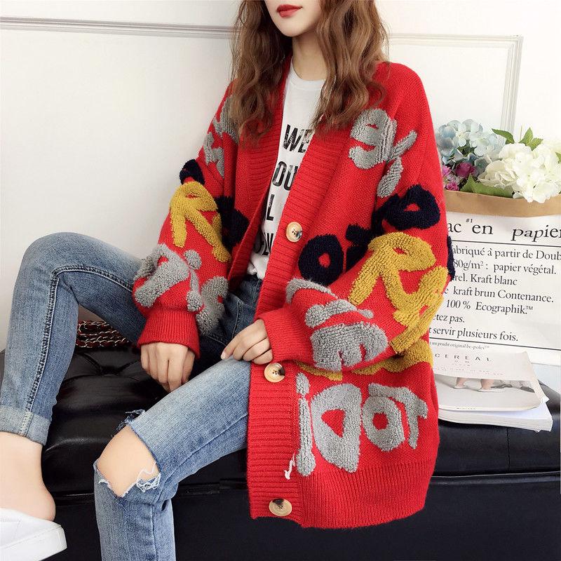 Women's loose wild knitted sweater coat long sleeve sweater cardigan sweater women's clothing