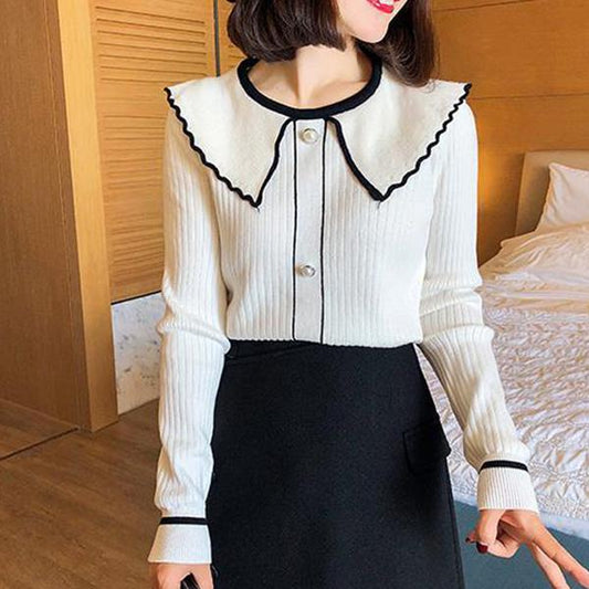 Autumn and Winter Fashion Sweater Lotus Leaf Lace Long-sleeved Sweater Frozen Age College Style