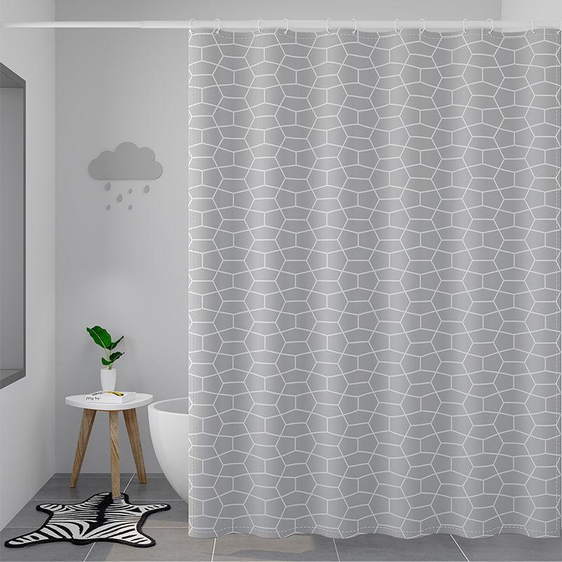 Shower Curtain 180*180 Perforated Free Bathroom Toilet Mold-proof Curtain Lattice Simple Shower Waterproof Partition Curtain Hanging Curtain