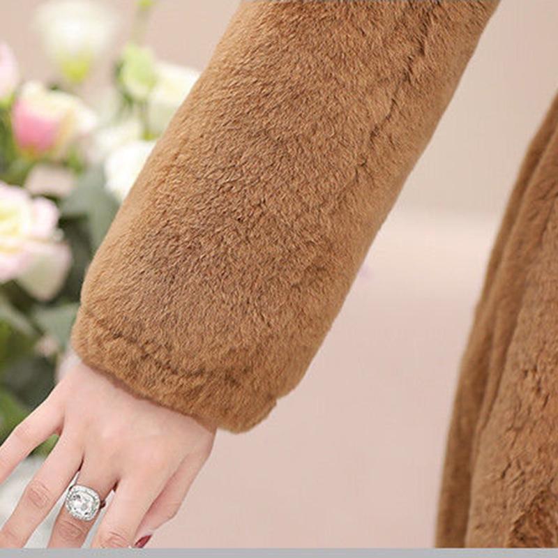 Faux Fur Rex Rabbit Fur and Fox Fur Collar Coat Women's Mid-length Faux Fur Slim Coat Warm and Comfortable Cotton Coat