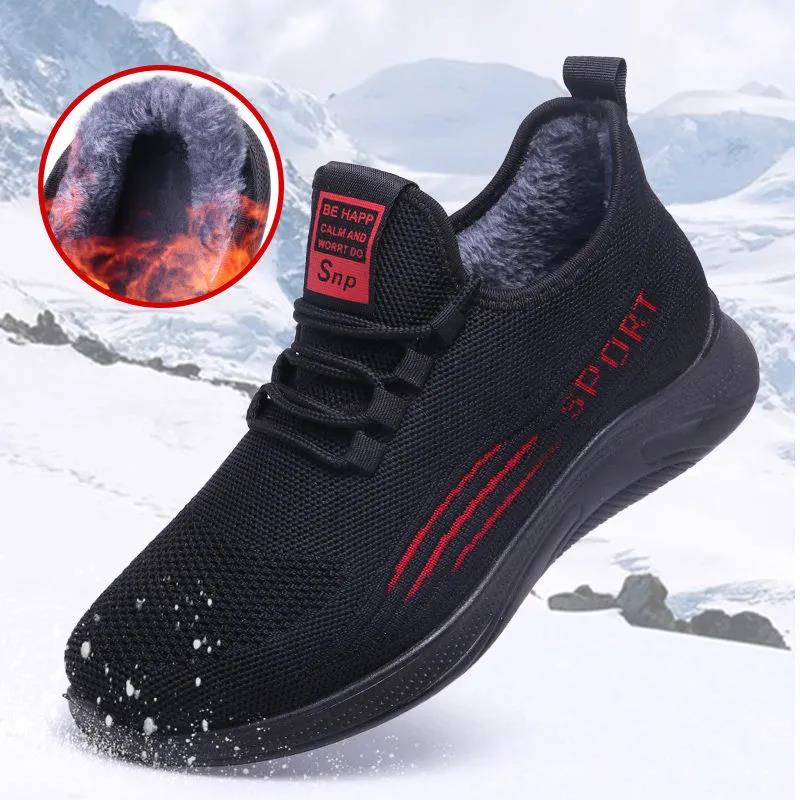 Winter Plus Size Men's Cotton Shoes Soft Soled Plush Sneakers Male Warm Solid Color Flat Shoes Anti Slip Casual Shoes