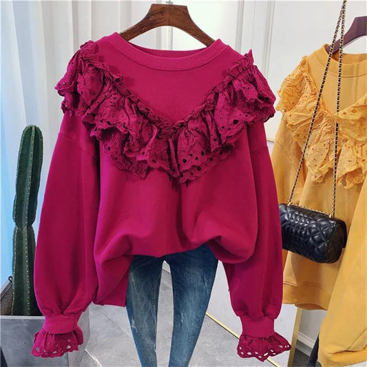 Woman Sweatshirts 2021 Sweet Korean O-neck Knitted Pullovers Thick Autumn Winter Candy Color Loose Hoodies Solid Womens Clothing