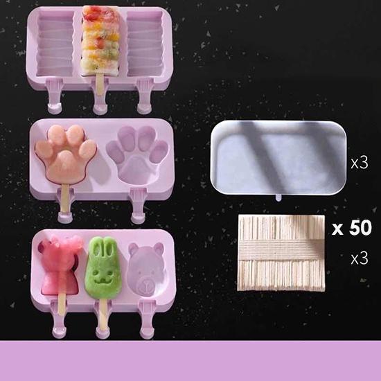 Homemade Food Grade Silicone Ice Cream Molds Ice Lolly Moulds Freezer Cartoon Ice Cream Bar Molds Maker with 50 Popsicle Sticks