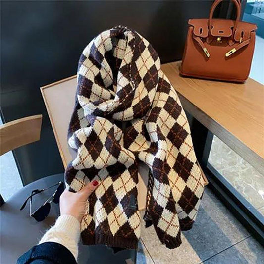 Autumn and Winter Korean Printed Knitted Wool Scarf Thickened Warmth and Long Scarf Shawl