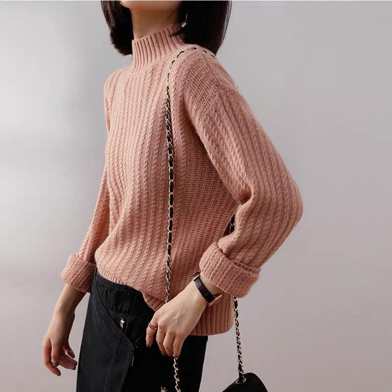 Fall/winter Women's Sweater Women's Half-high Neck Thick Pullover Knit Bottoming Shirt Loose Casual Long-sleeved Top Women