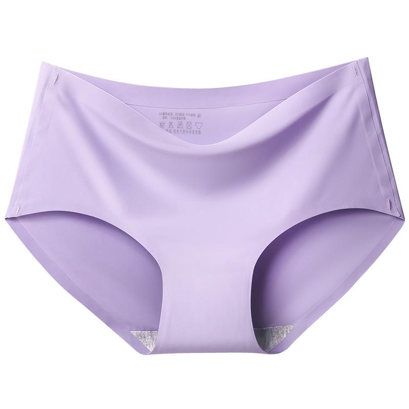 4Pcs/Set Ice Silk Seamless Underpants Women's Mid-waist Large Size Solid Color Thin Soft Briefs