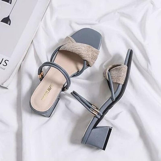 Large Size Women's Shoes Fairy Style High-heeled Sandals Mid-heel All-match Thick-heeled Sandals and Slippers