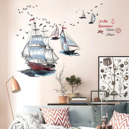 Sailboat creative wall sticker bedroom background decoration removable stickers TV sofa bed corner