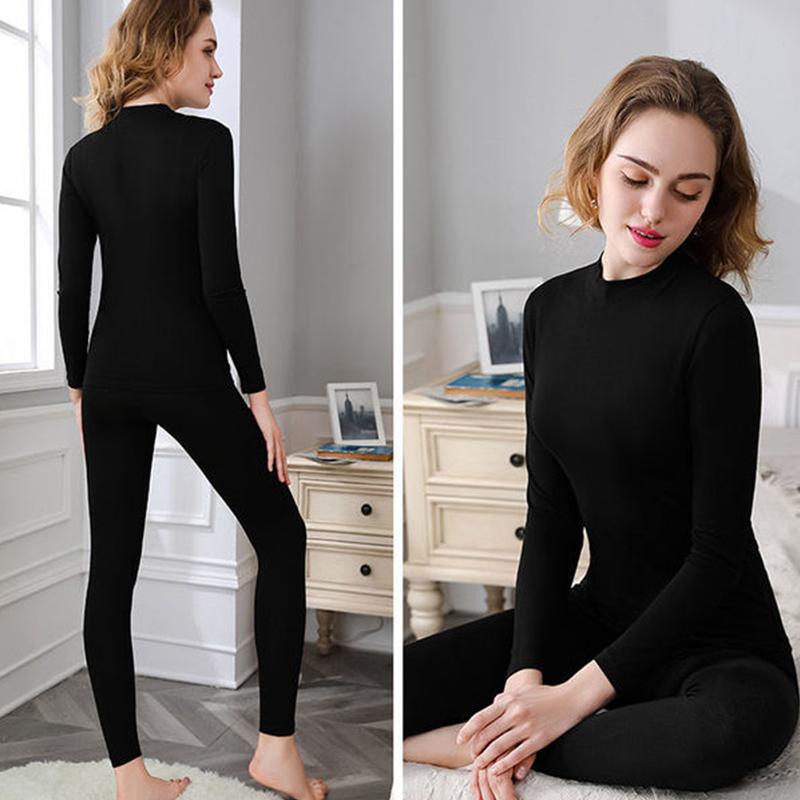 Autumn Clothing Long Trousers Suit Women's Mid-collar Half High-neck Thermal Underwear Thin Section Slimming Line Pants