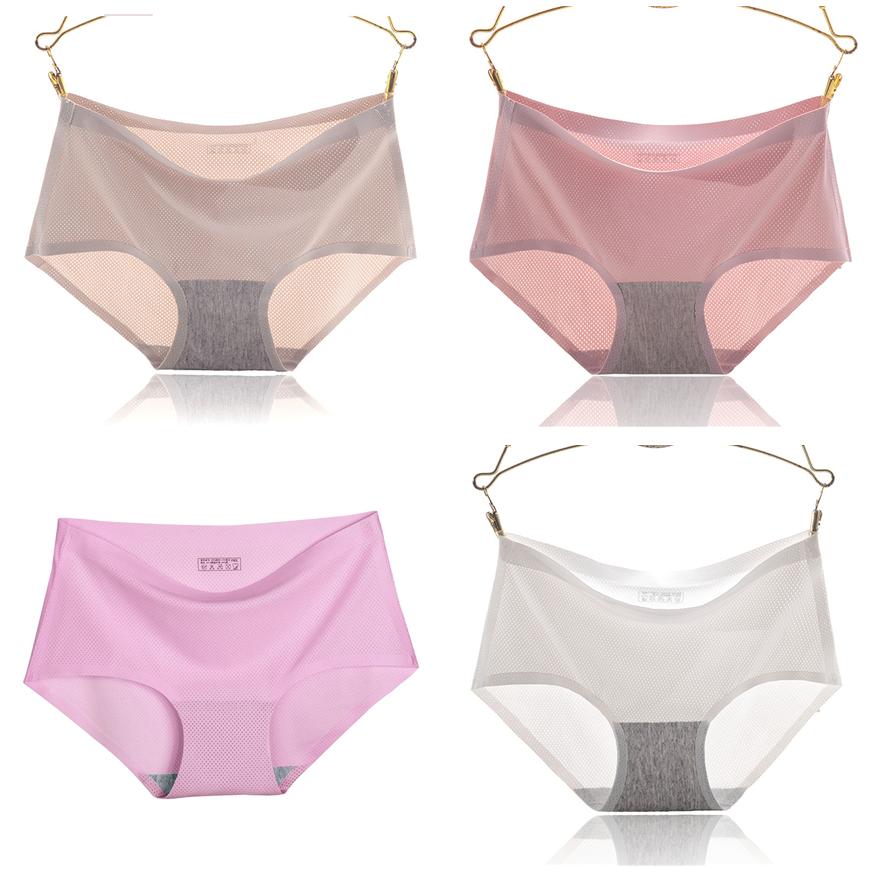 4Pcs/Set Women's Breathable Solid Color Panties Cotton Crotch Mid Waist Underpants Large Size Casual Seamless Briefs